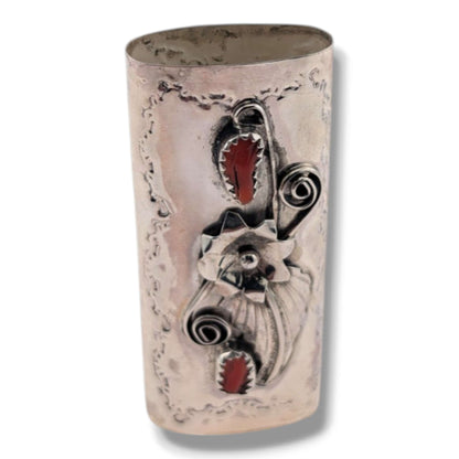 Navajo Sterling Silver Mini Bic Lighter Case with Red Coral