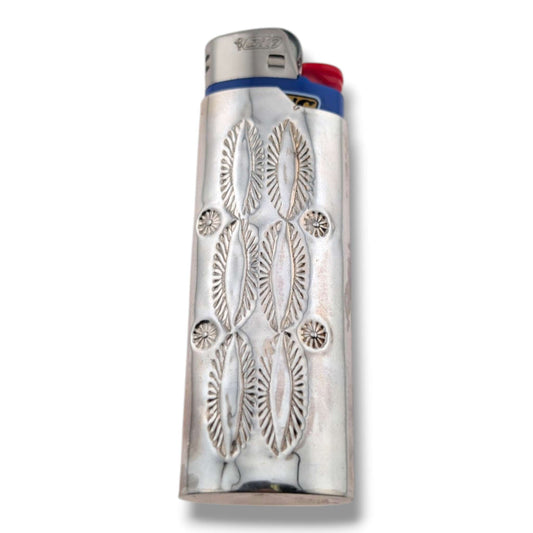 Navajo Sterling Silver Large Bic Lighter Case with Red Coral