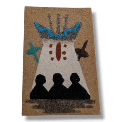 Three Figures and Teepee Navajo Sand Painting Magnet by Molly Goldtooth