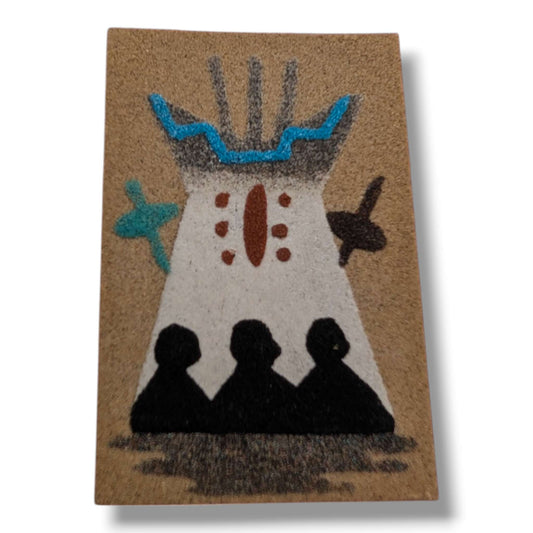 Three Figures and Teepee Navajo Sand Painting Magnet by Molly Goldtooth