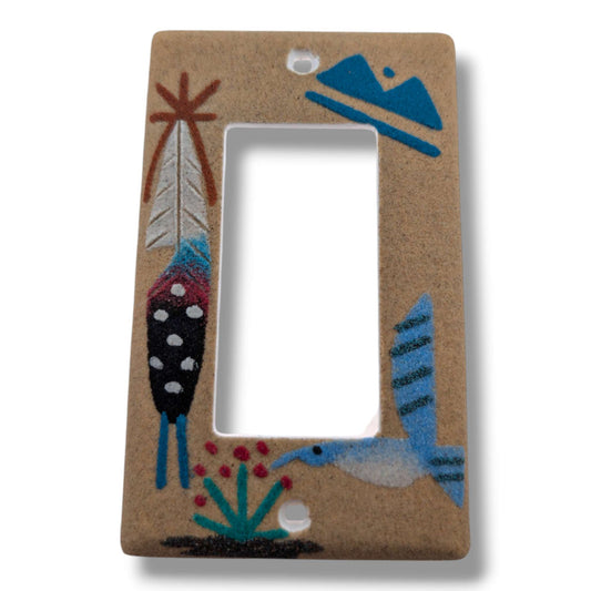Feather and Hummingbird Navajo Sand Painting Light Switch Cover by Molly Goldtooth