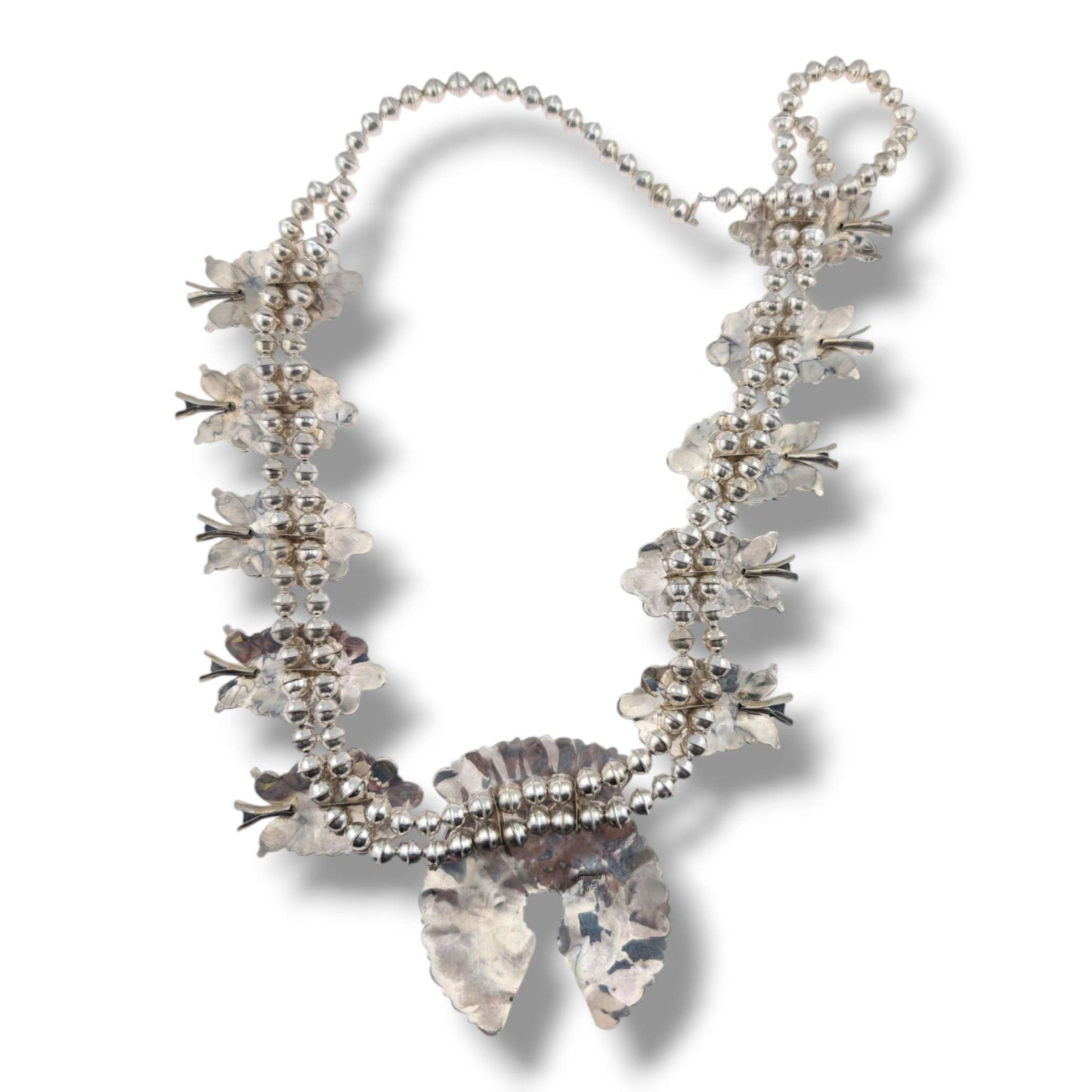 Navajo Sterling Silver Sleeping Beauty Turquoise Squash Blossom Necklace and Earring Set