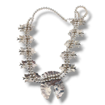 Navajo Sterling Silver Sleeping Beauty Turquoise Squash Blossom Necklace and Earring Set