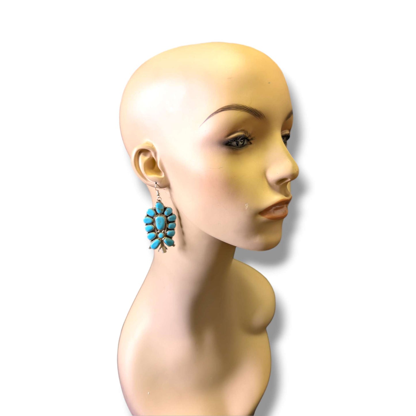 Navajo Sterling Silver Sleeping Beauty Turquoise Squash Blossom Necklace and Earring Set