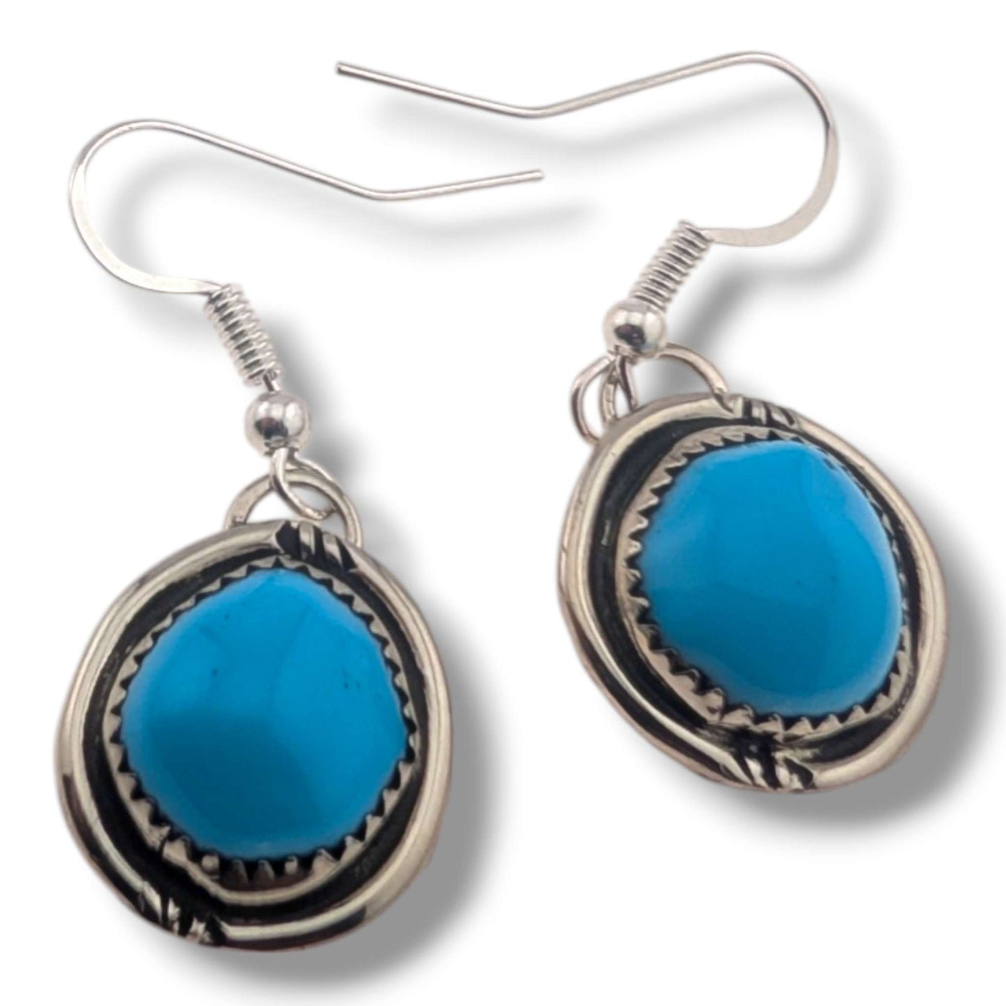 Navajo Sterling Silver Turquoise Nugget Squash Blossom Necklace and Earring Set