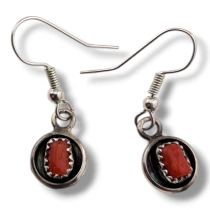 Navajo Sterling Silver Red Coral Squash Blossom Necklace and Earring Set
