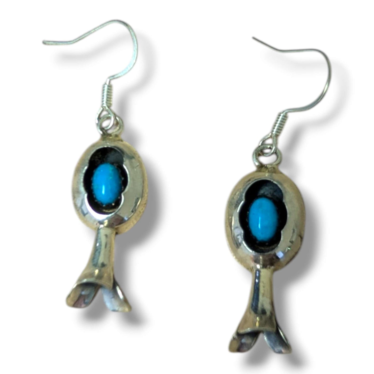 Navajo Sterling Silver Turquoise Squash Blossom Necklace and Earring Set