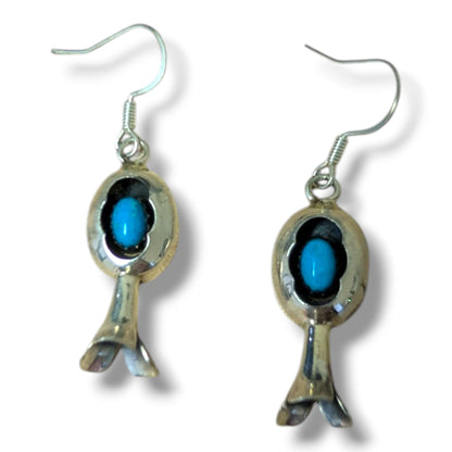 Navajo Sterling Silver Turquoise Squash Blossom Necklace and Earring Set