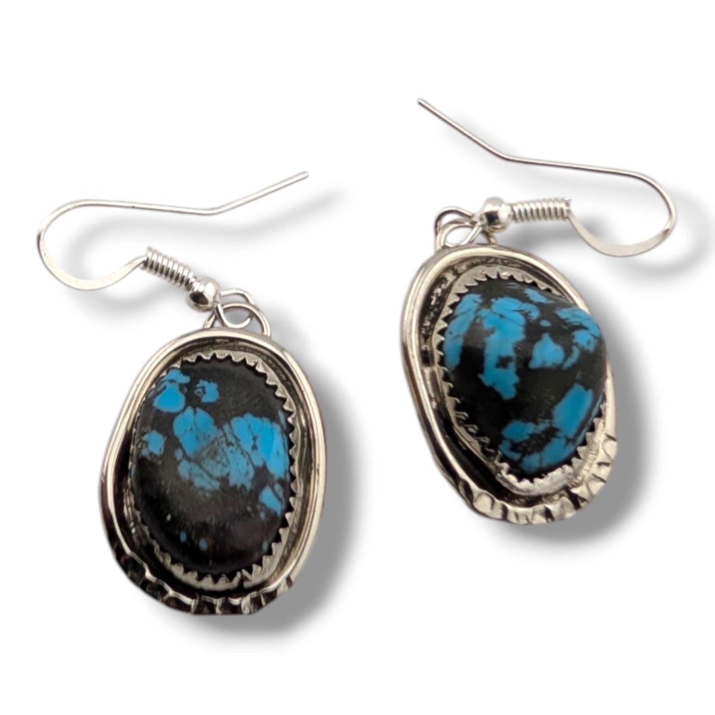 Navajo Sterling Silver Nugget Turquoise Squash Blossom Necklace and Earring Set