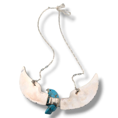 Navajo Ben Livingston Sterling Silver Soaring Eagle Turquoise and Mother of Pearl Inlay Necklace