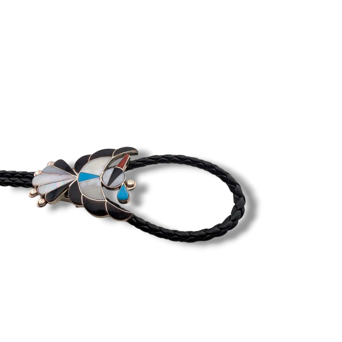 Zuni Leander and Lisa Moore Sterling Silver Thunderbird Inlay Bolo Tie