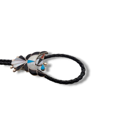 Zuni Leander and Lisa Moore Sterling Silver Thunderbird Inlay Bolo Tie