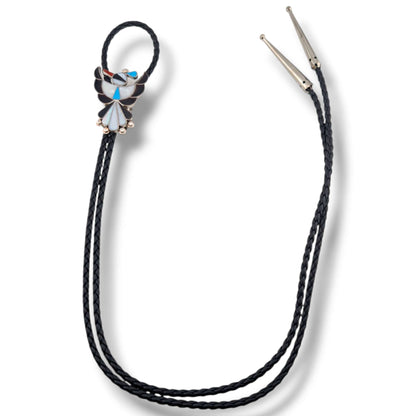 Zuni Leander and Lisa Moore Sterling Silver Thunderbird Inlay Bolo Tie