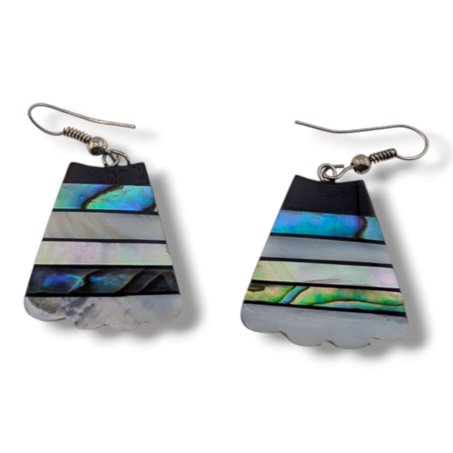 Indonesian Mother of Pearl & Abalone Inlay Fan Necklace and Earring Set