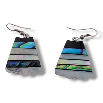 Indonesian Mother of Pearl & Abalone Inlay Fan Necklace and Earring Set