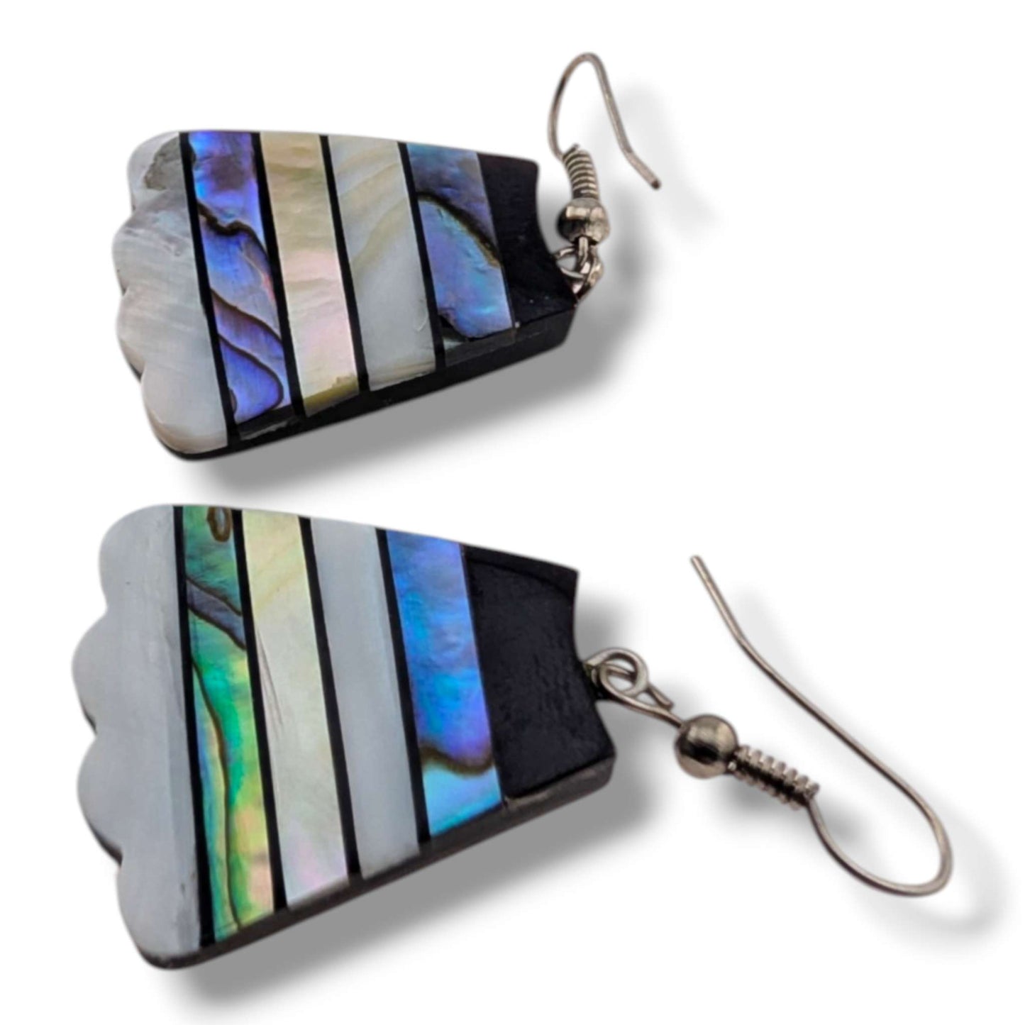 Indonesian Mother of Pearl & Abalone Inlay Fan Necklace and Earring Set
