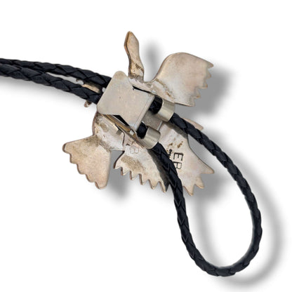 Zuni Eldred Bowekaty Sterling Silver Peyote Bird Mosaic Inlay Bolo Tie