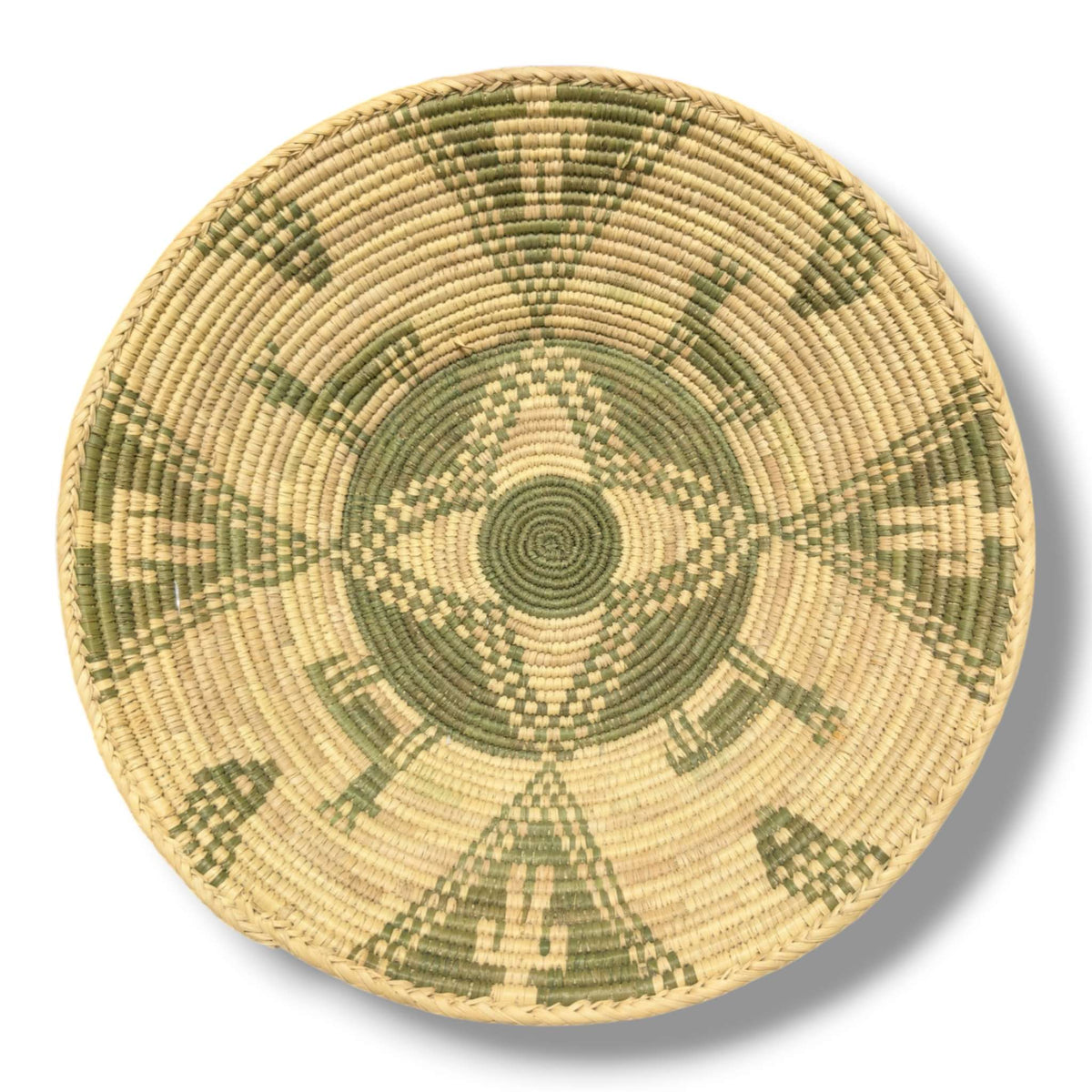 Handwoven Pakistani Coil Basket Sage Green Star and Animal Motif - SunWest Treasures