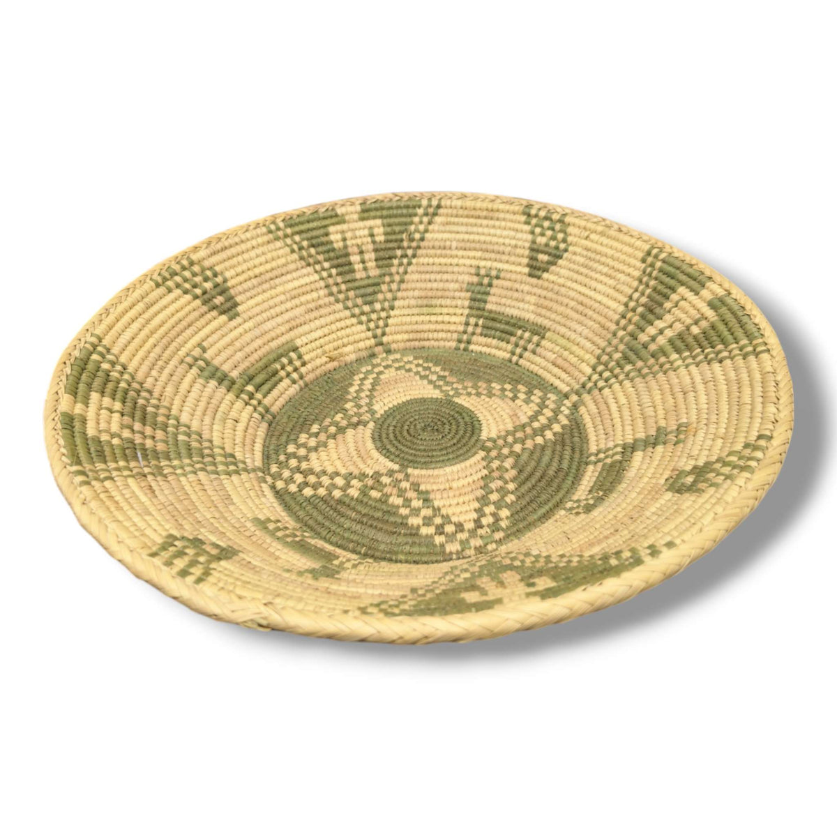 Handwoven Pakistani Coil Basket Sage Green Star and Animal Motif - SunWest Treasures