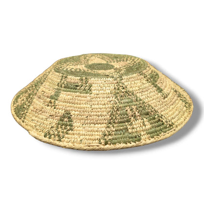 Handwoven Pakistani Coil Basket Sage Green Star and Animal Motif - SunWest Treasures