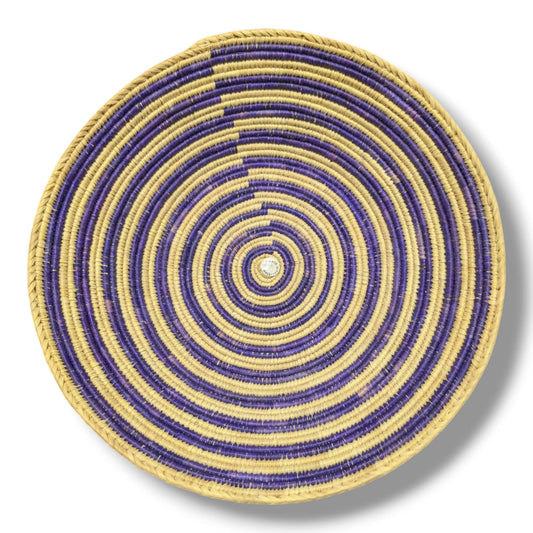 Handwoven Pakistani Coil Basket Purple and Natural Concentric Circles