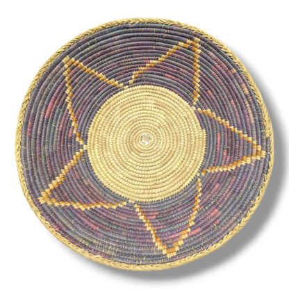 Handwoven Pakistani Coil Basket Mauve and Gold Star Medallion