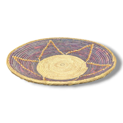 Handwoven Pakistani Coil Basket Mauve and Gold Star Medallion