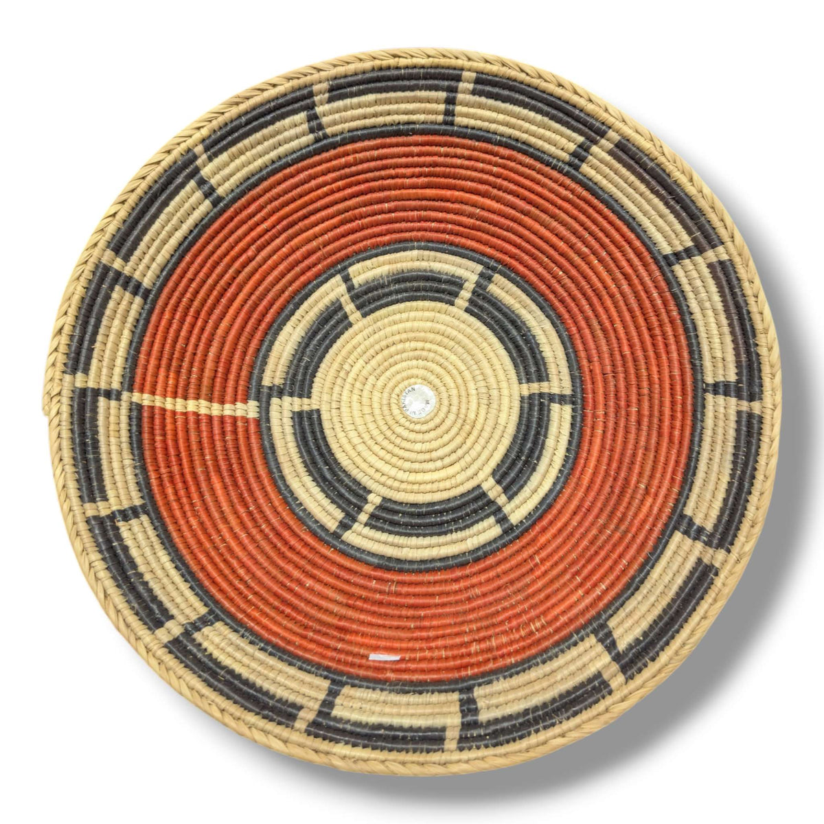 Handwoven Pakistani Coil Basket Terracotta and Charcoal Spoke Wheel - SunWest Treasures