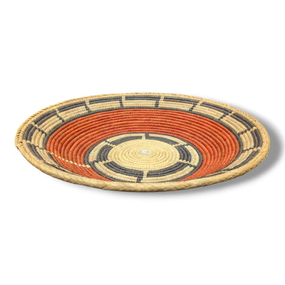 Handwoven Pakistani Coil Basket Terracotta and Charcoal Spoke Wheel - SunWest Treasures