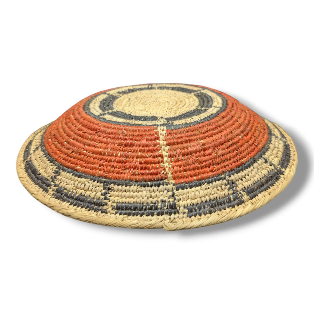 Handwoven Pakistani Coil Basket Terracotta and Charcoal Spoke Wheel - SunWest Treasures