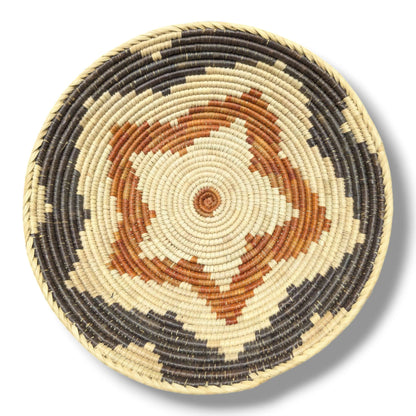 Handwoven Pakistani Coil Basket Charcoal Natural and Cinnamon Diamond Medallion - SunWest Treasures