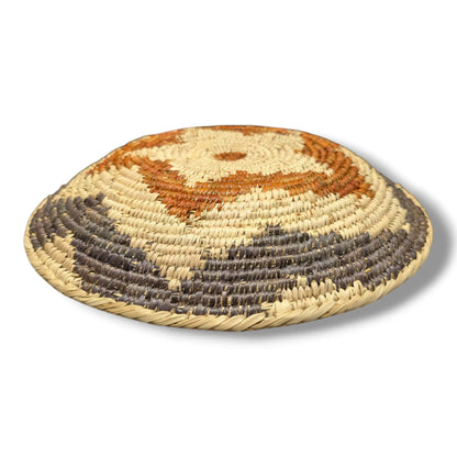 Handwoven Pakistani Coil Basket Charcoal Natural and Cinnamon Diamond Medallion - SunWest Treasures