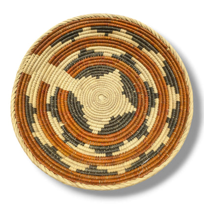 Handwoven Pakistani Coil Basket Rust Sienna and Charcoal Diamond Ring
