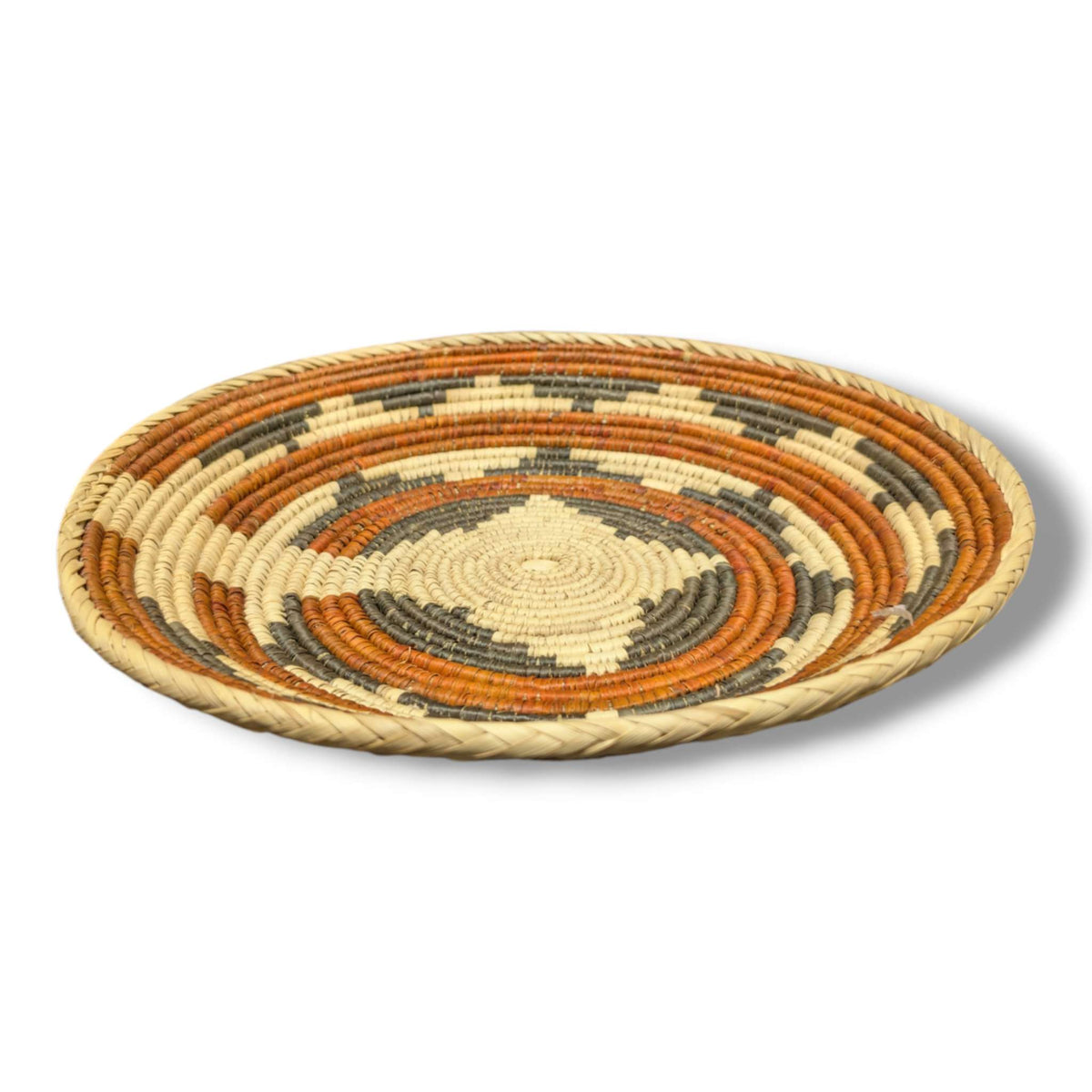 Handwoven Pakistani Coil Basket Rust Sienna and Charcoal Diamond Ring