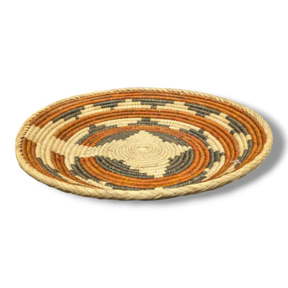 Handwoven Pakistani Coil Basket Rust Sienna and Charcoal Diamond Ring