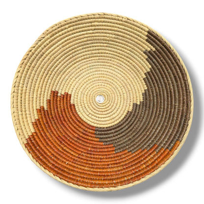Handwoven Pakistani Coil Basket Terracotta Taupe and Natural Swirl Color Block