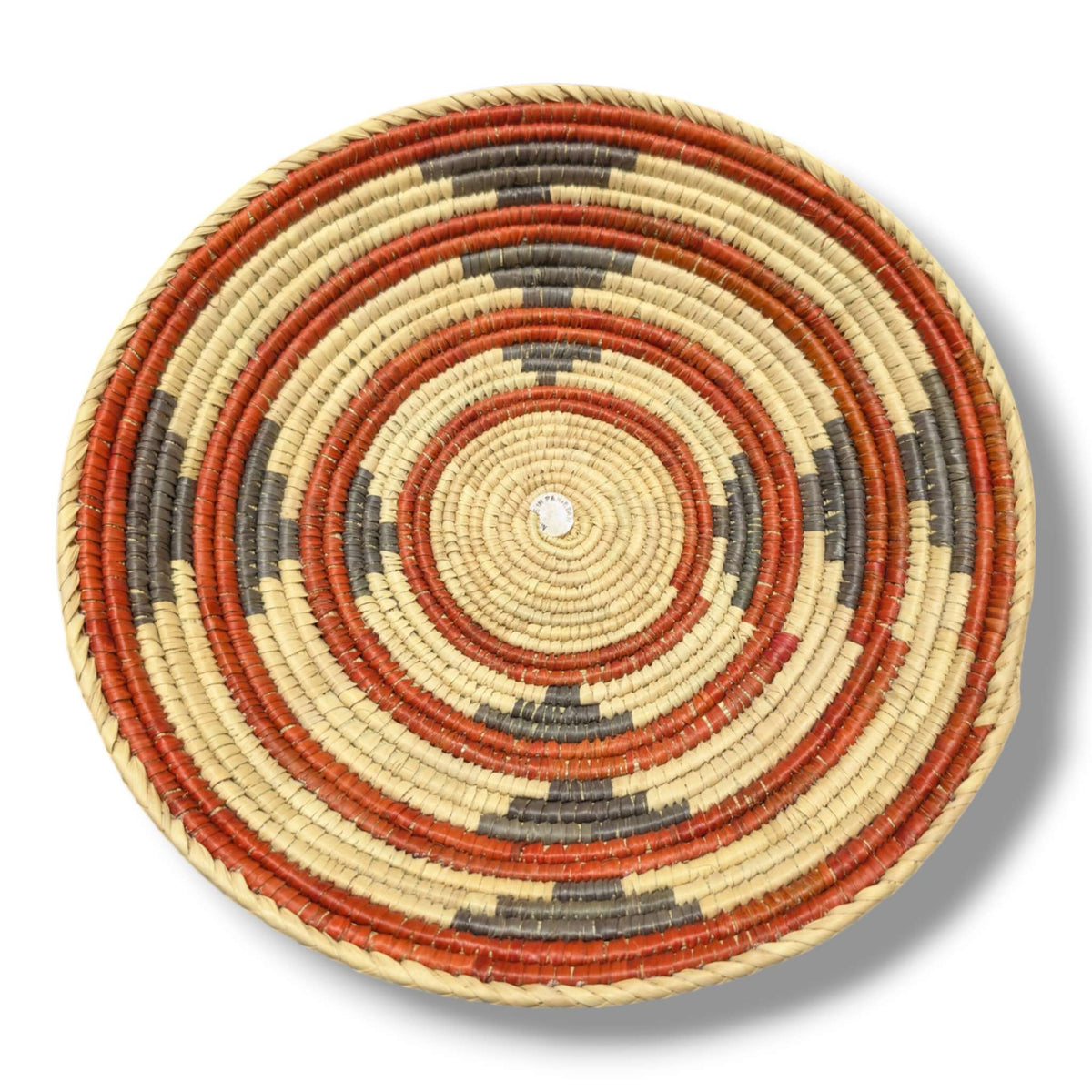 Handwoven Pakistani Coil Basket Terracotta and Slate Gray Concentric Rings