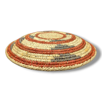 Handwoven Pakistani Coil Basket Terracotta and Slate Gray Concentric Rings