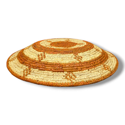 Handwoven Pakistani Coil Basket Amber and Natural Straw Intersecting Lines Motif - SunWest Treasures