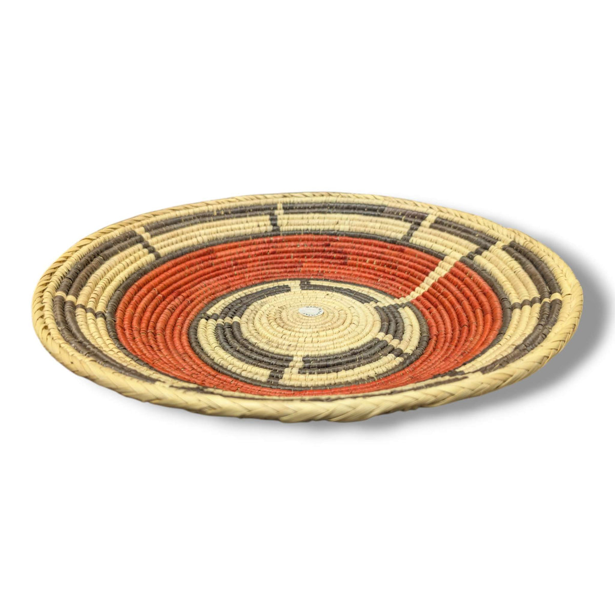 Handwoven Pakistani Coil Basket Burnt Orange and Charcoal Pinwheel