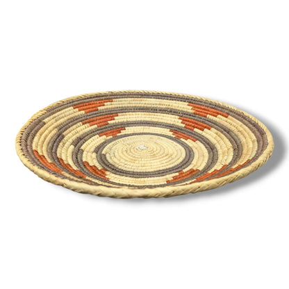 Handwoven Pakistani Coil Basket Natural Straw Taupe and Terracotta Spiral