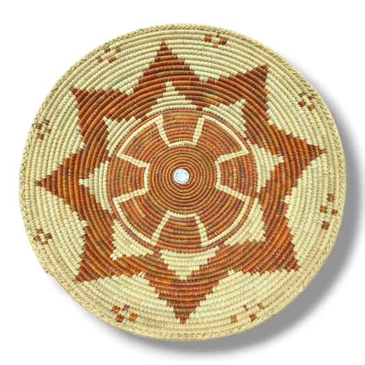 Handwoven Pakistani Coil Basket Terracotta and Natural Eight-Point Star