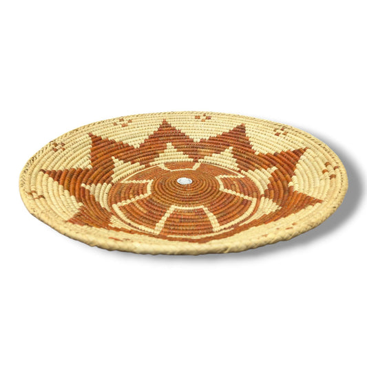 Handwoven Pakistani Coil Basket Terracotta and Natural Eight-Point Star