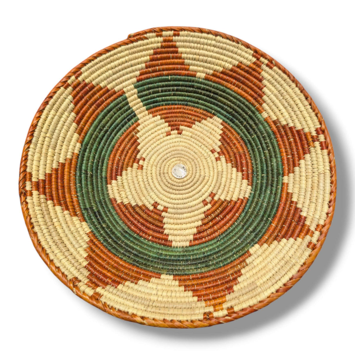 Handwoven Pakistani Coil Basket Sage Green Terracotta and Natural Pinwheel Star - SunWest Treasures