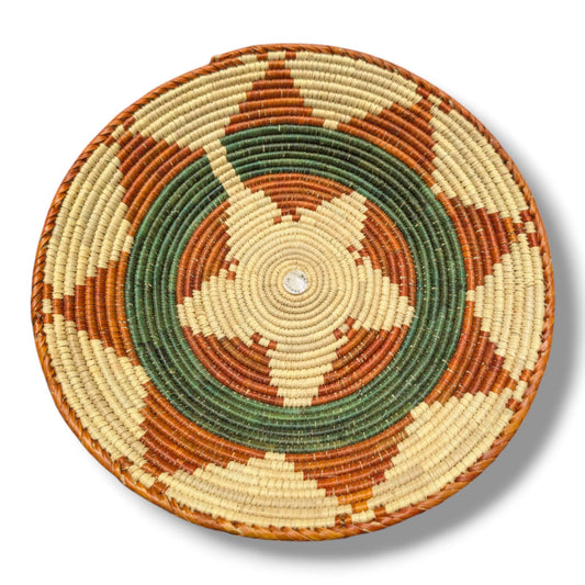 Handwoven Pakistani Coil Basket Sage Green Terracotta and Natural Pinwheel Star