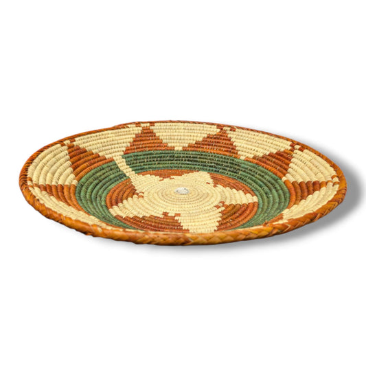 Handwoven Pakistani Coil Basket Sage Green Terracotta and Natural Pinwheel Star