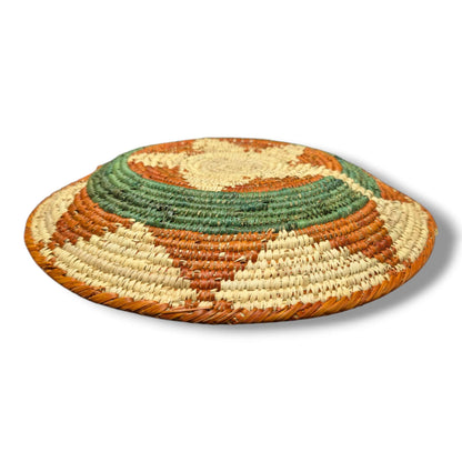 Handwoven Pakistani Coil Basket Sage Green Terracotta and Natural Pinwheel Star - SunWest Treasures