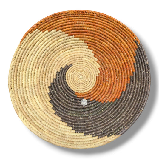 Handwoven Pakistani Coil Basket Burnt Orange Slate and Natural Galaxy Swirl