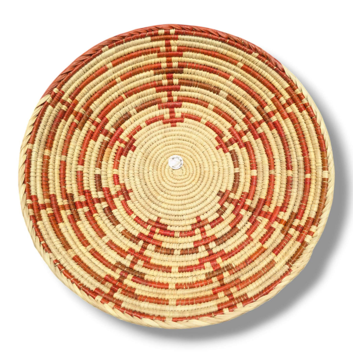Handwoven Pakistani Coil Basket Brick Red and Natural Straw Spiral Labyrinth - SunWest Treasures
