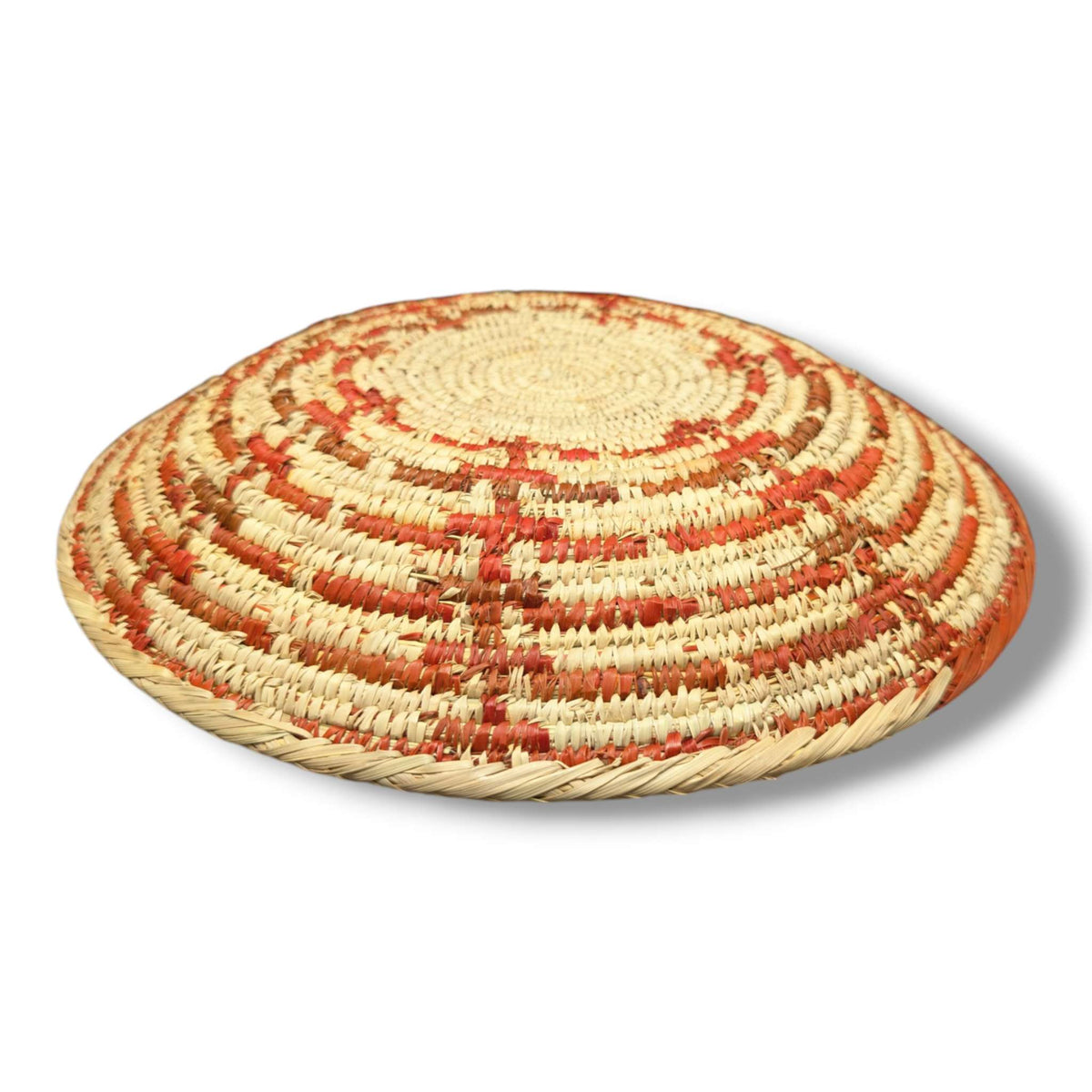 Handwoven Pakistani Coil Basket Brick Red and Natural Straw Spiral Labyrinth - SunWest Treasures